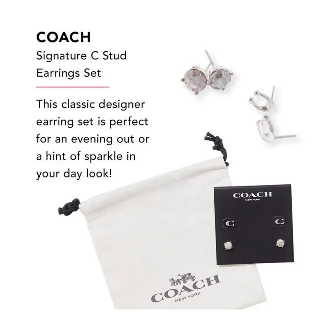 Coach Signature C Stud Earrings Set of Two • NWT - Picture 3 of 9